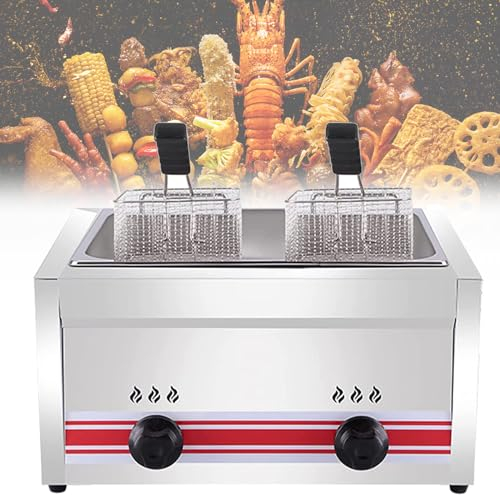 ZIXIAOS Friteuse à Gaz Professionnelle, Friteuse à Gaz 10l/20l/30l, Friteuse à Chips De Poulet en Acier Inoxydable pour Cuisine De Restaurant Commercial à Domicile,A20L