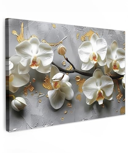 MuchoWow© Leinwandbild Groß XXL Dekoration Wohnzimmer Bilder Pictures Wall | 120x80 cm - Decoration Living Room Wohnungs Deko Moderne Bild Blumen - Orchidee - Abstrakt - Modern