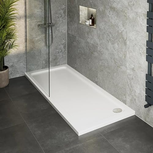 Hydrolux® 1700 x 700 x 45mm White Bathroom Shower Tray for Enclosures Cubicles & Wet Room with Chrome Waste, Rectangular