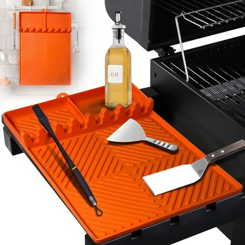 Tapis de cuisson en silicone,Silicone Grill Mat pour Blackstone,Tapis de rangement latéral pour gril,Griddle Tools Mat(orange)