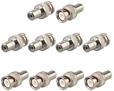 Futheda 10PCS BNC Male to RCA Female RF Coaxial Connector Coax RG6 Coupler Adapter BNC Jack to RCA Plug Straight Converter Coaxial Cable Connector for CCTV 6 10 20 Surveillance Video Security Camera