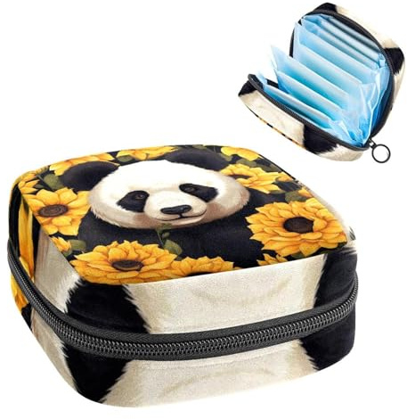 Damenbinden Aufbewahrungsbeutel für Frauen, große Kapazität, Menstruationspad-Tasche, Panda in Sonnenblumen-234 Menstruationstaschen, Tampon-Sammelhalter, Geldbörse