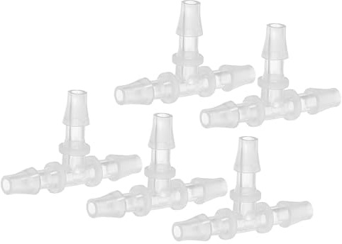 PATIKIL 3/16 tum plast T-slang hullingbeslag, 5 st lika T-formade 3-vägs skarvmaskin adapter unionens skärningsdel taggad delad för luft vatten bränsle gasvätskerör, transparent