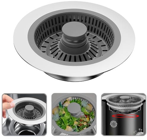 6 pcs 3 in 1 Kitchen Sink Strainer and Stopper Combo, Stainless-wrap Shell,Anti-Clogging,Universal Sink Strainer,for Standard 3-1/2 Inch Drain