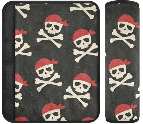 Chic Pirate Skull - Paquete de dos paquetes de acolchado para cinturón de seguridad, almohadilla de correa de hombro pequeña, adecuada para varios usos, almohadilla de hombro para correa de bolsa