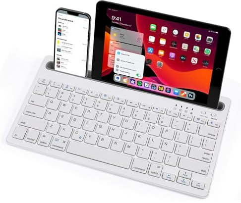 COSHANO Teclado Inalámbrico portátil con Bluetooth Ranura para Teléfono Móvil, Tableta Compatible con Ordenador portatil, PC (Blanco)