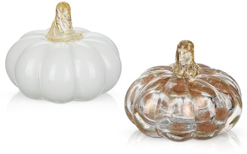 Briful Herbstliche Glas Kürbis Deko – 2er Set Handgefertigte Glas-Kürbisse für Herbst, Halloween & Erntedank – Dekoration für Tisch, Fensterbank, Regal & Wohnzimmer