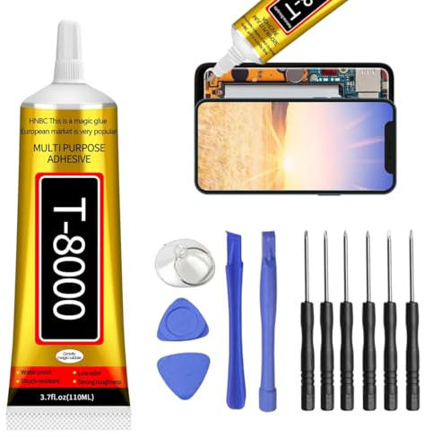 T8000 Pegamento para pantalla de teléfono móvil, 110 ml, impermeable y repintable, fuerte, para la reparación de smartphones, vidrio y otros productos electrónicos (incl. 11 juego de herramientas de