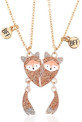 COMNICO Freundschaftskette „Bester Freund“ für 2 Mädchen Halskette Schmuck Kleiner Fuchs Stitch BFF Drehmoment Passende Herz-Halskette Freundschaftsgeschenke für Schwester und Freunde