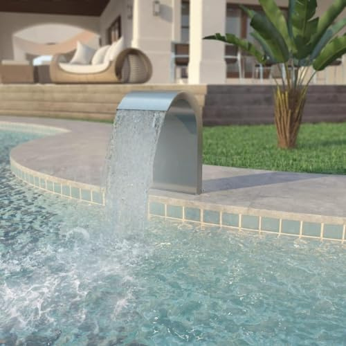 Refined Pool Brunnen Schwallbrause Schwalldusche Wasserschwall Schwimmbad Wasserfall Poolfontäne Garten Teich Edelstahl 45x30x65cm Silbern