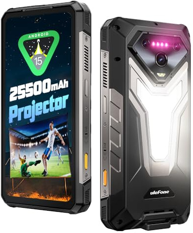 Ulefone Armor 34 Pro 5G Outdoor Handy Android 15, 25500mAh Outdoor KI-Smartphone mit 150 Lumen Projektor, 32GB RAM+512GB ROM, 6,95 FHD+ Baustellenhandy, 64MP Nachtsicht +50MP, Dual SIM OTG/IP68/NFC