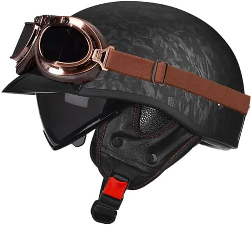 Casco Moto Retrò Vintage, Casco Scodella Semi Integrale Con Visiera, Casco Aperto Jet In ABS, Certificato DOT/ECE Per Motocicletta, Scooter Elettrica Per Uomo E Donna 2,S