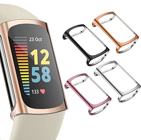Yisica 4 Pack Soft Cases for Fitbit Charge 6 Screen Protector, Ultra-Thin Slim Soft TPU Plated Bumper [Scratch-Proof] Full Protective Case Cover for Fitbit Charge 5/6