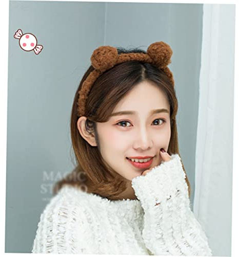 Happyyami Plush Ball Bear Ears Hair Headband 16X18X4.5Cm Sweet Lovely Design for Boys and Girls and Children Party Performance Accessory