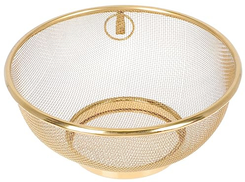 LIGIGWASH Stainless Steel Rice Colander with Fine Mesh Strainer Bowl, Large Size and Easy Handling for Kitchen Use, Modern Look Golden Rice Washer and Drainer