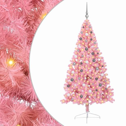vidaXL Árbol de Navidad Artificial Preiluminado Rosa 210 cm PVC, Árbol de Navidad Moderno en Cono, Iluminación Navideña por USB, Pantalla LED, Decoración Festiva para Sala de Estar y Jardín