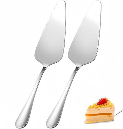 Heyumybit 2 pcs Stainless Steel Pie Cake Server Knife with Fine Serrated Edge,Long-Handled Cake Cutter Slicer,Reusable Pie Slicer Server for Pizza,Pastry,Steak for Kitchen,Party,Wedding