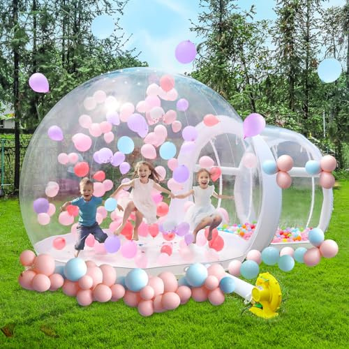 Casa de Burbujas Hinchable 3m, Carpa de Burbujas para Niños y Adultos, Casa de Burbujas con Cúpula de TPU, Soplador y Bomba, para Interior Exterior Jardín Patio Trasero Cumpleaños Fiesta de Bodas