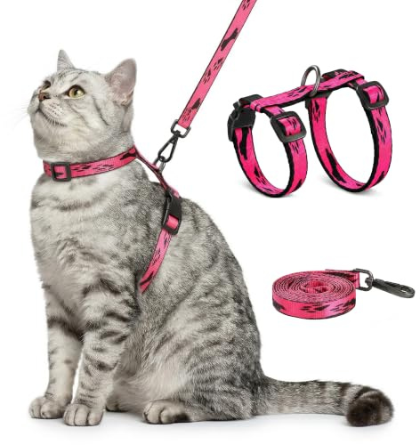 PawSailor Ausbruchsicheres Katzengeschirr mit Leine Verstellbares Rosa | Leichtes Weiches Katzengeschirr für Kleine, Mittlere Katzen, 150cm Leine, Komfortables Kittengeschirr für Draußen, Garten