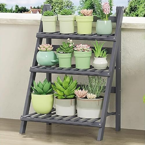Soporte Plegable for Plantas, Escalera de Flores de 3 Niveles, Estante de exhibición for jardín Interior y Exterior, Sala de Estar y balcón(Klein)