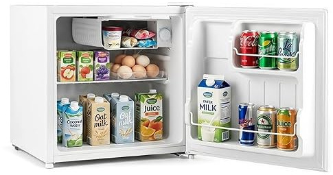 COSTWAY Mini Refrigerador con Congelador, 46 L Nevera Pequeña | Temperatura Ajustable 5 Niveles, Estante Desmontable y Puerta Reversible, Frigorífico Enfriador de Encimera para Hogar