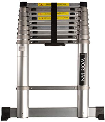 WORHAN® 2.6M TELESKOPLEITER MIT ALUMINIUMRINGEN ALULEITER ANLEGELEITER ALU TELESKOP Leiter MULTIFUNKTIONS Leiter MIT STABILISIERUNG 1AK2.6