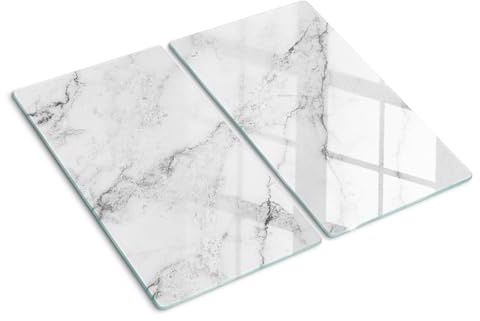 Tulup Schneidebrett Abdeckung Herdabdeckplatte Gehärtetes Glas 2x30x52 cm Spritzschutz Kochplattenabdeckung Weiß - Marmor