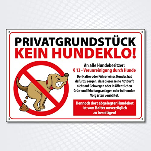 Hochwertiges Schild aus Alu-Dibond mit UV-Schutzlackierung  PRIVATGRUNDSTÜCK kein Hundeklo  300 x 200 mm rechteckig | Hundekot, Hundehaufen |
