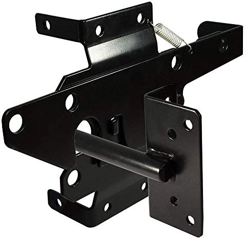 Self-Locking Gate Latch Post Mount Automatic Gravity Lever Wood Fence Gate Latches with Fasteners/Black Finish Steel Gate Latch to Secure Pool