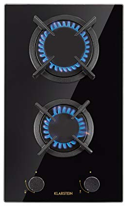 Klarstein Gas Cooker, 2-Burner Built-In Hob, 4200W Stainless Steel & Glass Top, LPG Wok Burner for Kitchen & Campervan