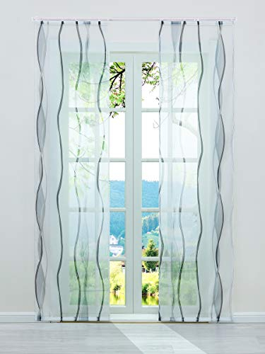 ESLIR Schiebegardinen Set 2er Flächenvorhänge Gardinen mit Klettband Schiebevorhang Transparent Vorhang mit Wellen Druck Voile Grau BxH 57x225cm 2 Stück