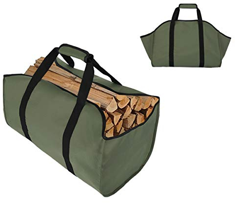 TESSLOVE - Bolsa de lona para leña, extra grande, duradera, ideal para chimeneas, estufas de leña, troncos, camping, paisajismo (1 unidad, GREEN)