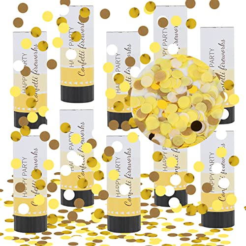 Konfettikanone Bunt, Taozoey Konfetti Shooter*10, Party Kanonen,Konfettikanonen Set,Confetti Kanone, Party Popper, für Geburtstage, Karneval, Heiratsanträge (Golden)