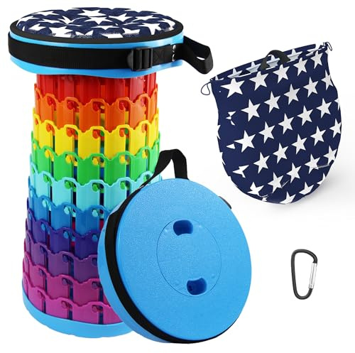 ALEVMOOM Sgabello Pieghevole Portatile con Cuscino,Sgabello da Campeggio per Adulti,Sgabello da Campeggio Telescopico Sgabello Pieghevole per Pesca BBQ Interni Attività (Blu Colorato)