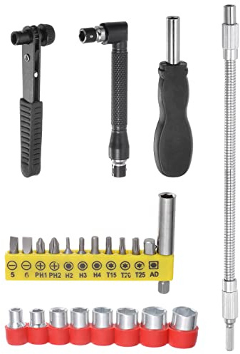 sourcing map Flexible Drill Bit Extension Kits, 24pcs Screwdriver Bit Set 1/4 Hex Shank Screw Driver Kit Handle Tools with 300mm Flexible Extension Bit Shaft
