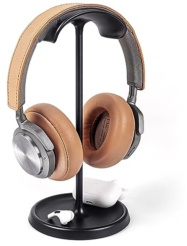 QinCoon Headphone Stand, Curved Headset Stand with Storage Tray, Heavy Base Gaming Headset Holder for AirPods Max, AirPods Pro, Beats, Bose, Sennheiser, Sony and More (Black)