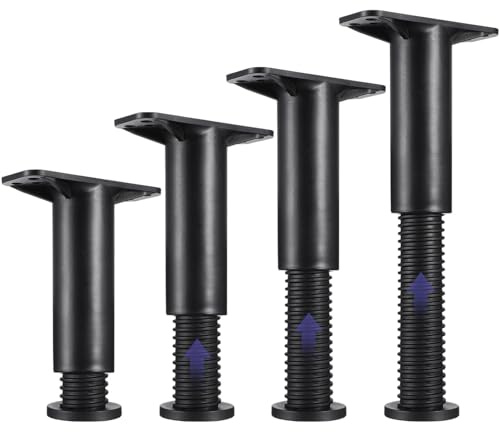 Veemoon 4pcs Adjustable Bed Support Leg, Heavy Duty Bed Frame Stand Leg Plastic Steel Slat Risers Retractable Furniture Legs Foot for Sofa Cabinet (13-22Cm Black)