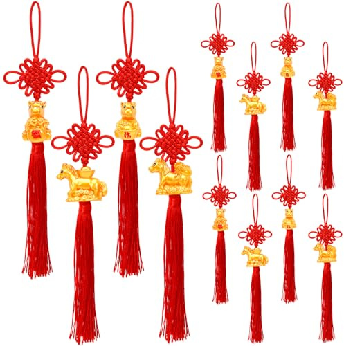 JUNEBRUSHS 16Pcs Chinese New Year Decorations 2026 Year of Horse Lucky Charm Feng Shui Chinese Knot Tassel Hanging Pendants Ornaments for New Year Home Health Wealth Success Lucky Decor