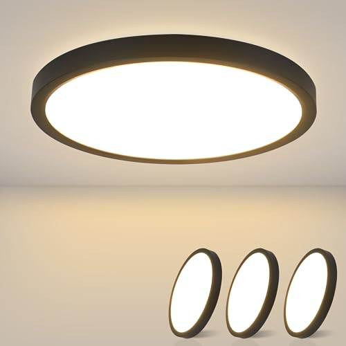 ZMH Deckenlampe LED Deckenleuchte Flach - 3ER Badlampe 15W Küchenlampe | Warmweiß Badezimmer Klein Deckenbeleuchtung Badezimmerlampe IP20 Flurlampe Schwarz Ø18cm Rund für Bad Flur Küche Schlafzimmer