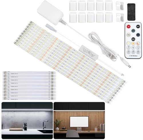 Hoobabuy Ruban LED Blanc Froid 5m, Bande Lumineuse Sous Meuble de Cuisine Kit d'Éclairage LED avec Télécommande RF pour Vitrine, Cuisine, Bureau, Étagère, Placard, 6500K