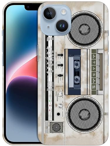 GlamCase for iPhone 14 Case, iPhone 14 Designer Case - Vintage Radio Cassette Recorder Design Printed Slim Fit Cute Plastic Hard Snap on Protective Designer Back Phone Case / Cover for iPhone 14.
