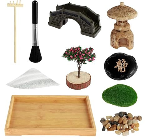 Streysisl Zen Garden Kit, Zen Sand Garden for Office, Meditation Wooden Zen Garden Sand Tray | Japanese Style Home Decoration, Includes 3 Sand Bags for Offices,