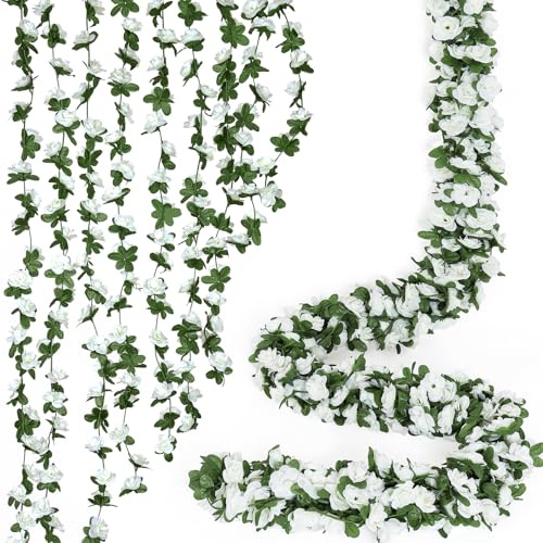 ASTNIC Lot de 9 Guirnaldas de Flores artificiales de 22m con Eucalipto, Guirnalda de Rosa de Seda para Guirnalda de Boda, Arco Mural, Fiesta, Decoración de Mesa, Exterior, Interior (Blanco)