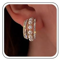 Cimenexe Orecchini Bohemien in Cristallo e Perla - Cerchio D'oro Con Strass, Perno Rotondo, Minimalista Cz - Gioielli Per Donne