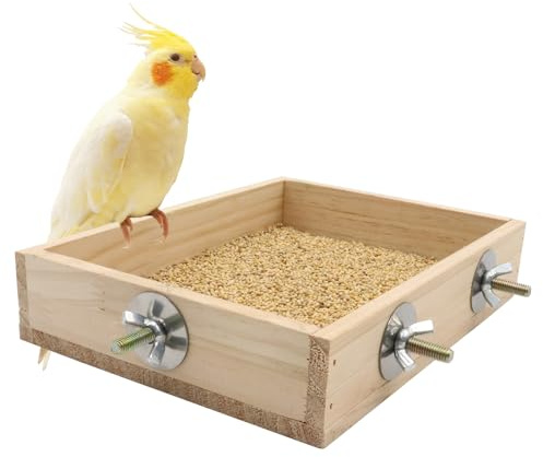 Bird Cage Accessories, Wooden Food Dish for Small to Medium Birds, Bird Feeder for Cage, Food Bowl for Budgie, Cockatiel, Lovebird, Conure, Parakeet, Canary, Kakariki