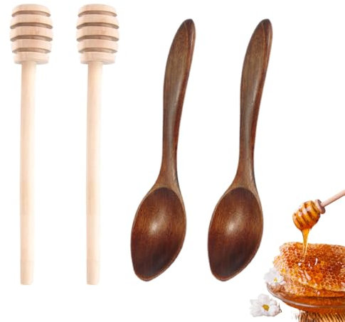 4 Pièces Agitateurs à Miel, Cuillères à Miel, Cuillères à Miel en Bois, Bâtonnets de Miel en Spirale, pour Mélange, Cuillere a Miel pour Mariage, Anniversaire, Fêtes