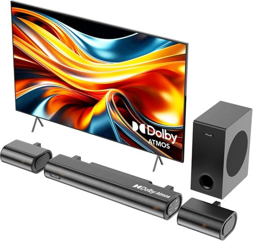 Hiwill 4.1ch Dolby Atmos Soundbar, 300W Sound Bar for TV with Subwoofer, 2 Front Surround Speakers, Soundbar for TV Speaker, Adjustable Bass & Treble, 3D Home Cinema Surround Sound System, HiElite A41