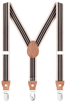 WANYING Unisex småbarn barn hängslen fluga set – Y form 3 clips bredd 2,5 cm elastiska hängslen & fluga för 3–8 år gammal – randig kaki svart, Randig khaki svart, 2-8 År