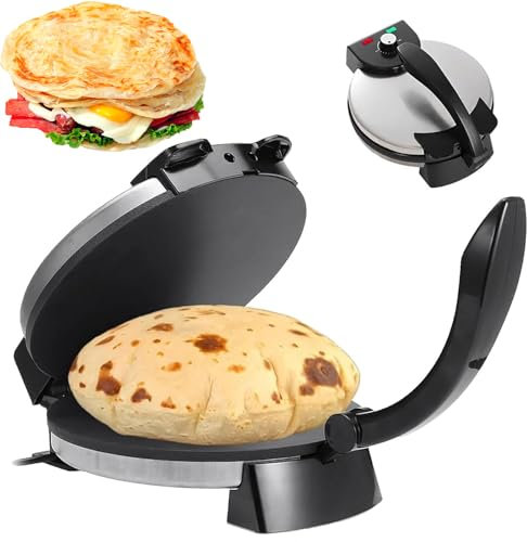 Electric Roti Maker, 12-Inch Multipurpose Tortilla Press, Non Stick Tortilla Maker, Double-sided Heating, Adjustable Temperature, with Indicator Light, for Frying Burritos, Pancakes, Pizza