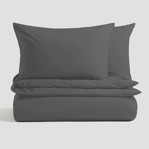 MAGNA COLLECTION Double Duvet Cover Set - Hotel Quality Double Bedding Set (200x200cm) with Matching Pillowcases - Soft Brushed Microfibre Polyester Double Duvet Cover (Charcoal Grey, Double)